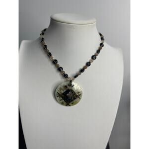 Chico's pendant necklace gold tone beaded on black cord signed costume jewelry